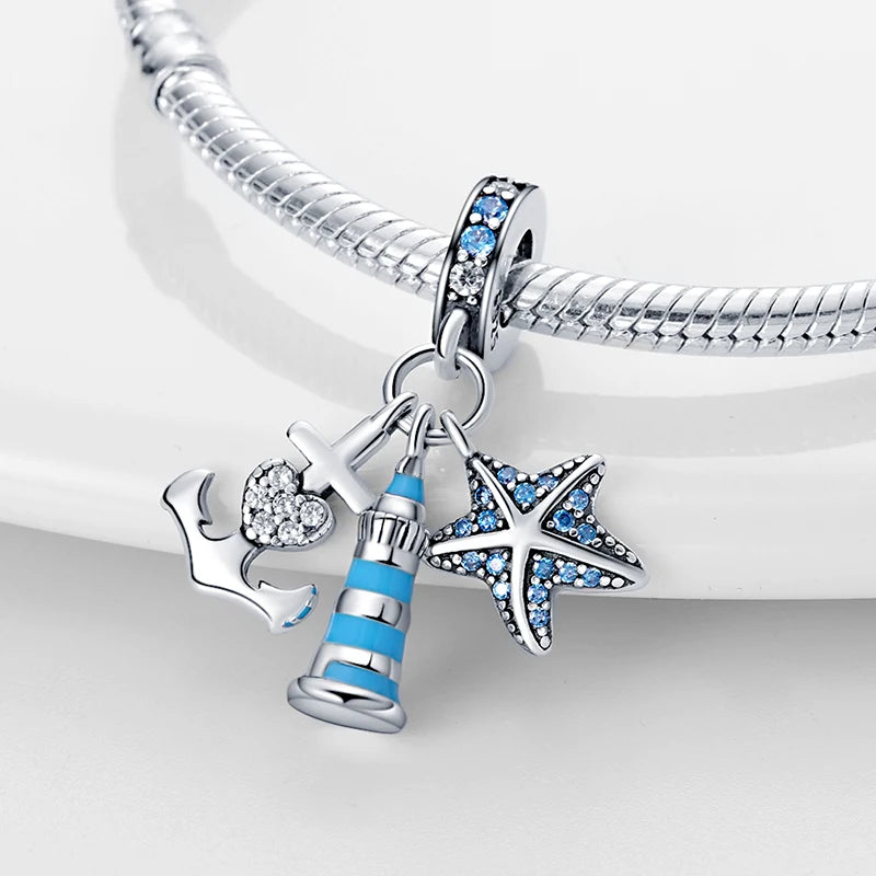 Hot Sale 925 Sterling Silver Ocean World Series Sea Turtle Starfish Little Crab Octopus Charms Bead Fit 925 Bracelet DIY Jewelry