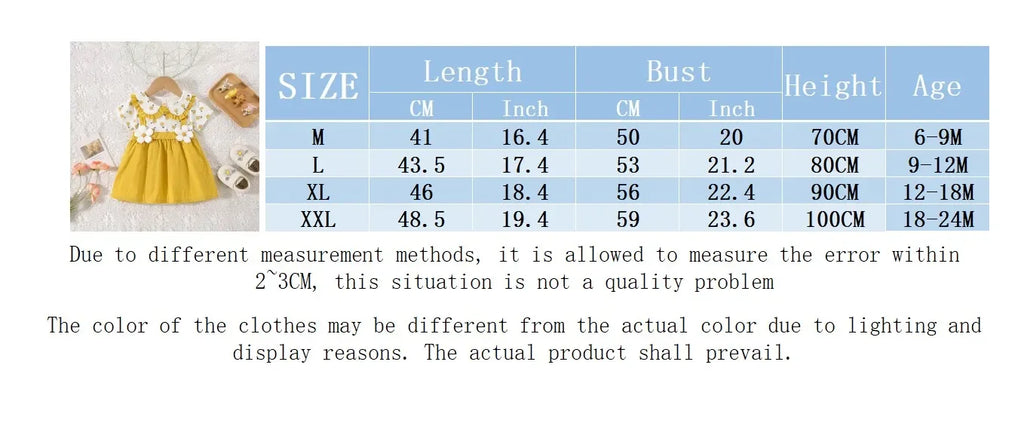 (0-3 Years Old) Summer Baby Girl Cotton Flower Fake Two-Piece Shoulder Strap Dress Girl Cute Short Sleeved Dress