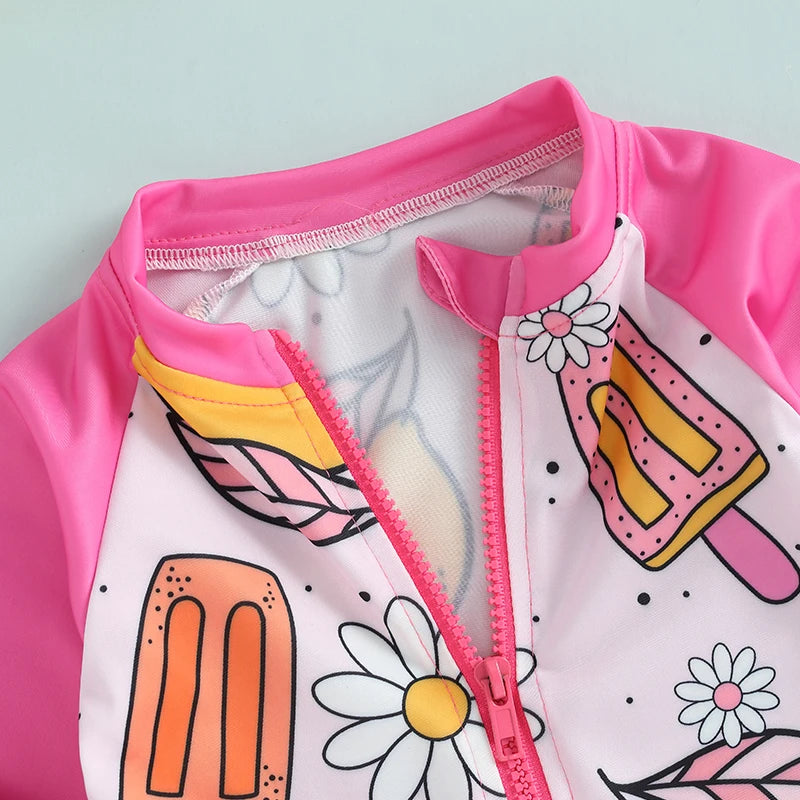 Baby Boys Rash Guard Swimsuit with Hat 2 Pcs Set Zip Up Long Sleeve Crew Neck Toddler Boys Swimwears and Sun Protection