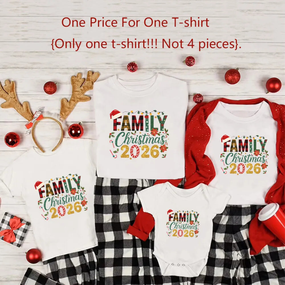 Family Christmas 2026 Printed Matching T-Shirt Family Matching Outfits Mom Dad Kids Shirt Baby Bodysuit Xmas Party Clothes