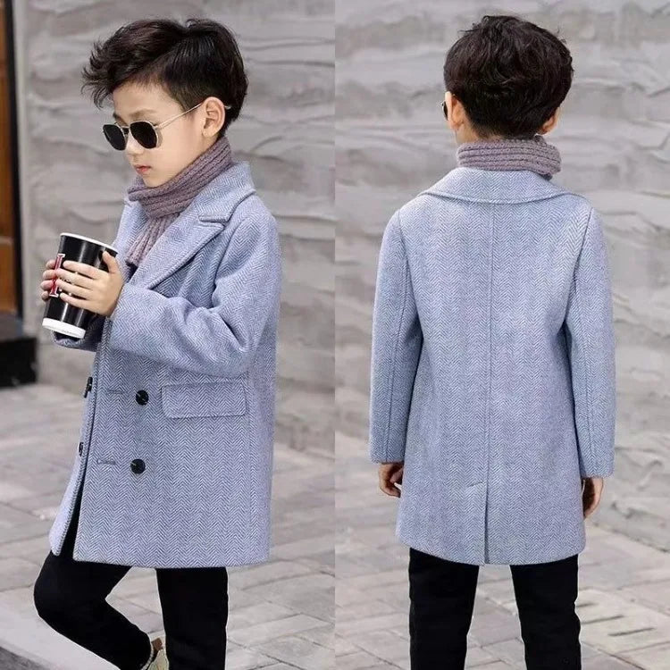 Boys Autumn Winter Quilted Thickened Wool Coat Korean Style New Big Kids Mid Length Stylish Coat