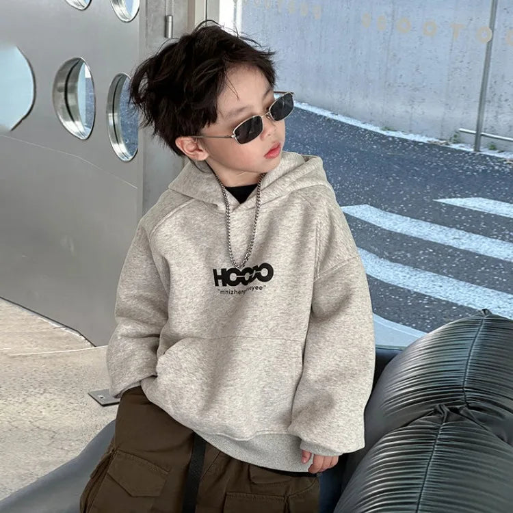 2025 New Boys' Mid-Large Spring Autumn Korean-Style Stylish Hooded Hoodie - Fashionable Baby To Big Kids Top
