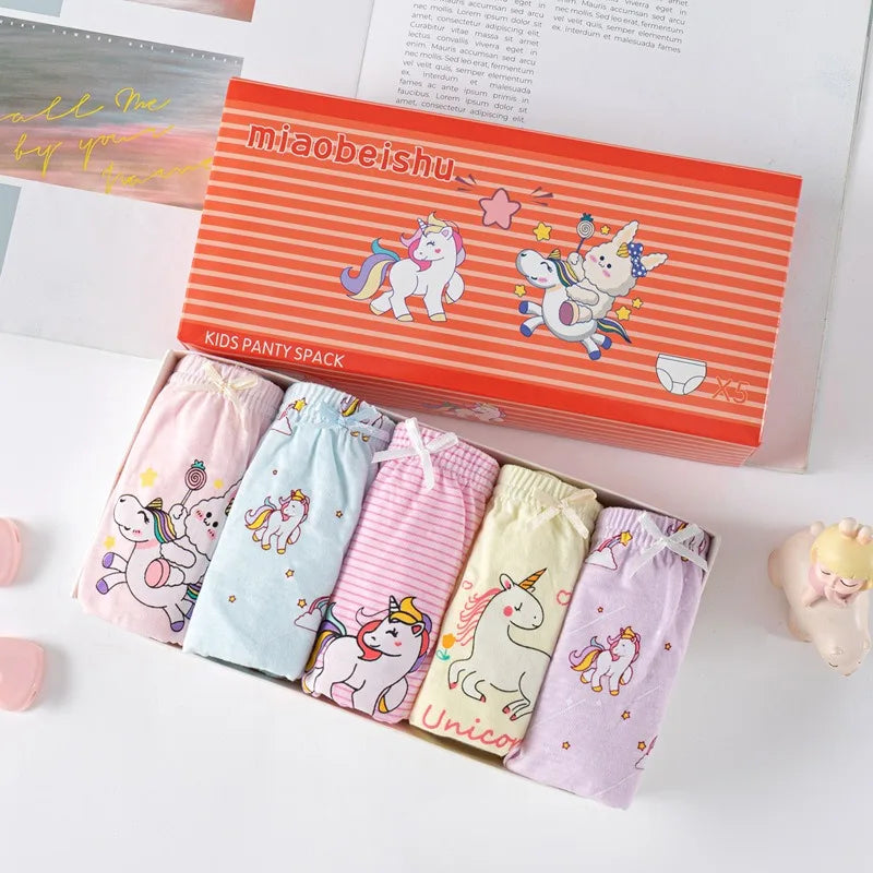 5Pcs / Set Girls Underwear Cotton Cute Unicorn Pattern Little Girls Panties Breathable Comfort Kids Hipster Briefs