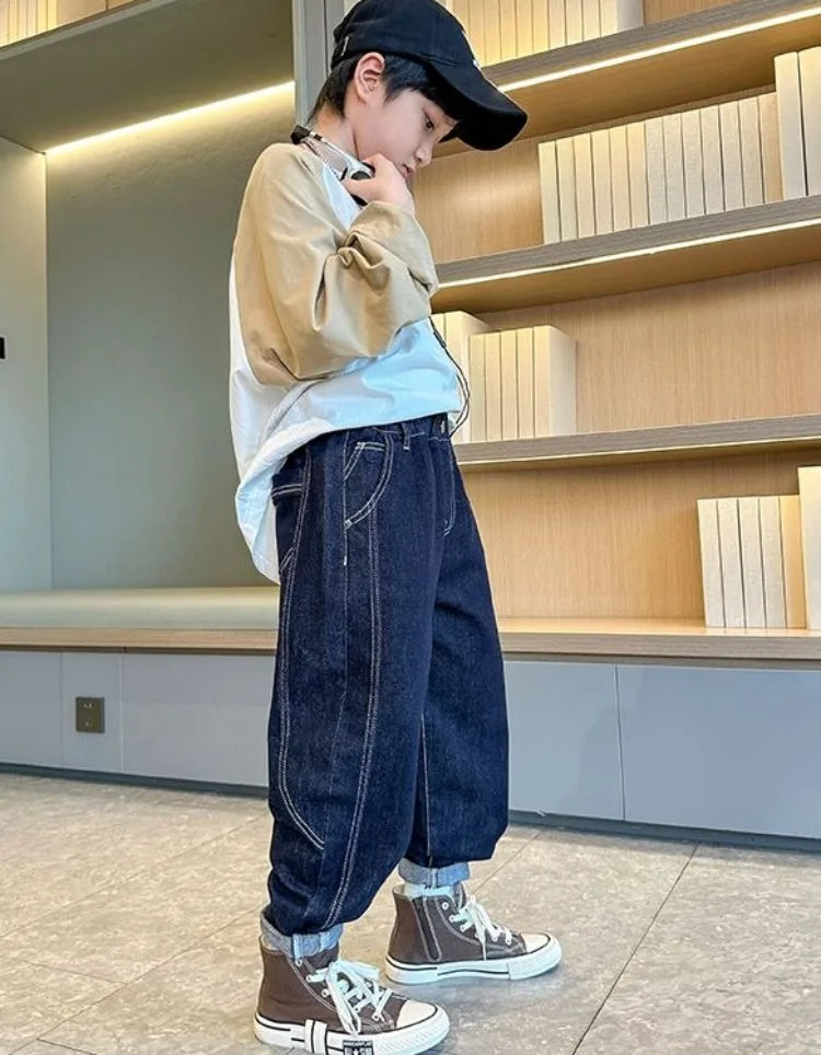 Designer Boys Autumn Winter 2025 New Casual Stretchable Denim Jeans Long Pants Boys' Fashionable Trousers