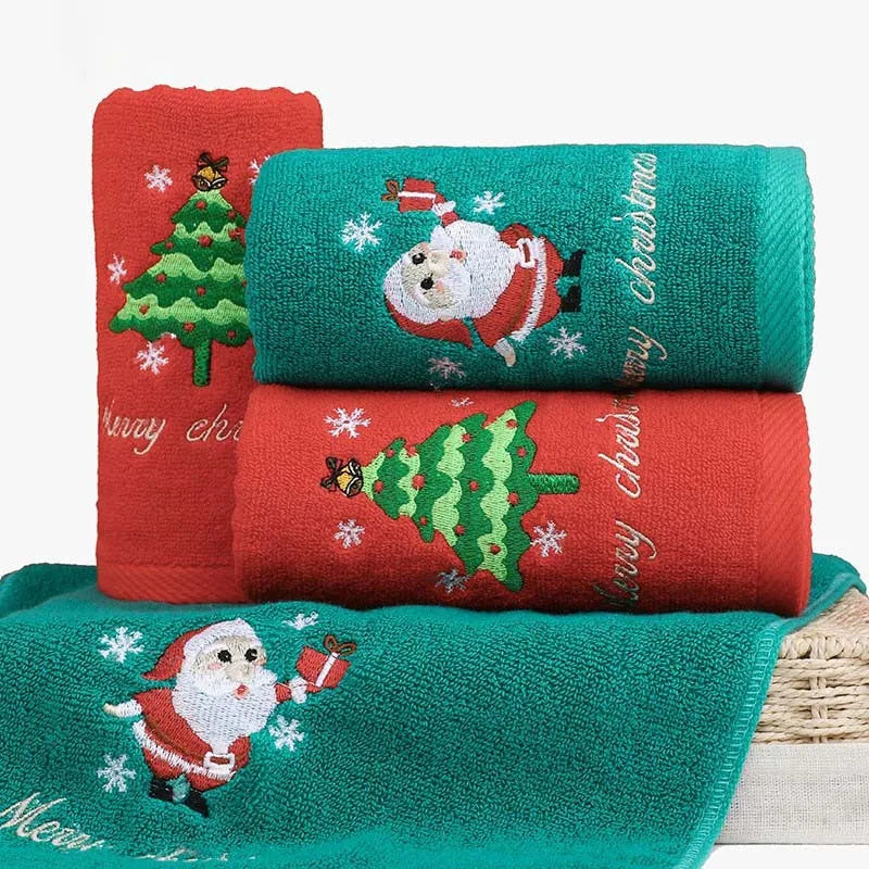 Large Christmas Hand Towels for Bathroom, Cotton Christmas Kitchen Towels, Decorative Embroidery Holiday Towels for Kids
