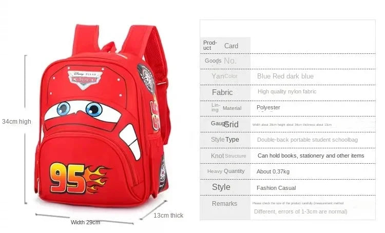 Disney McQueen New Children's School Bag Cartoon Children's Backpack Fashion Children's Backpack Large Capacity High Quality