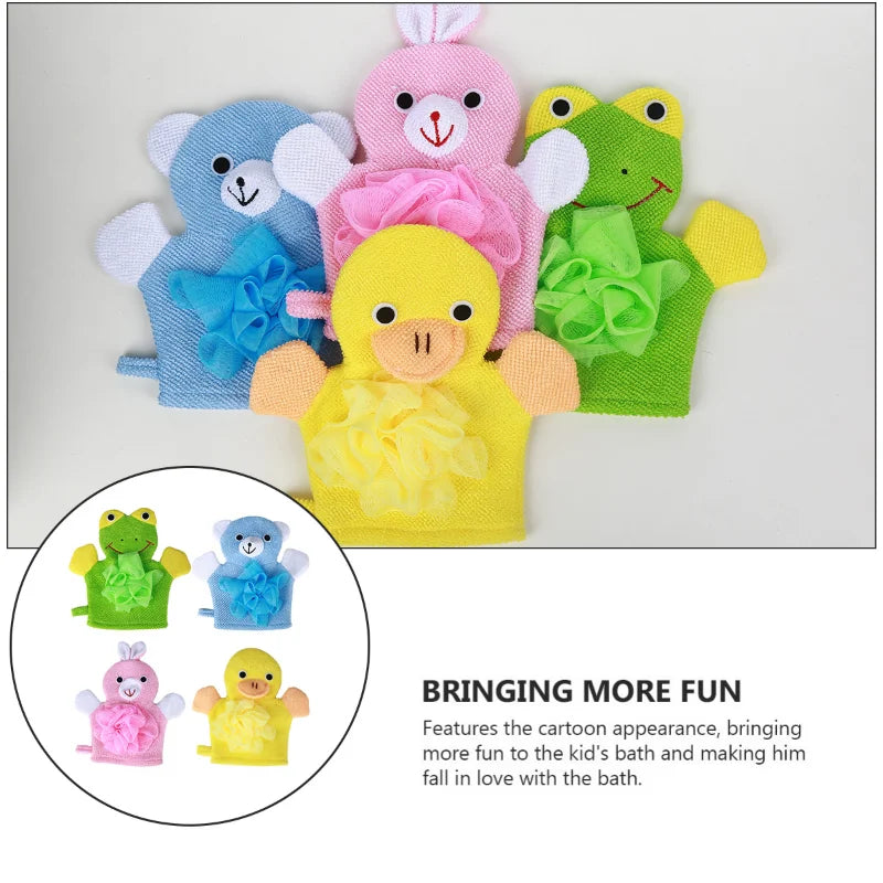 Cute Animal Bathing Gloves Kids Sponges for Bathing Loofah Gloves Shower Kids Body Scrub Hand Puppet Bath Wash Mitt Towel