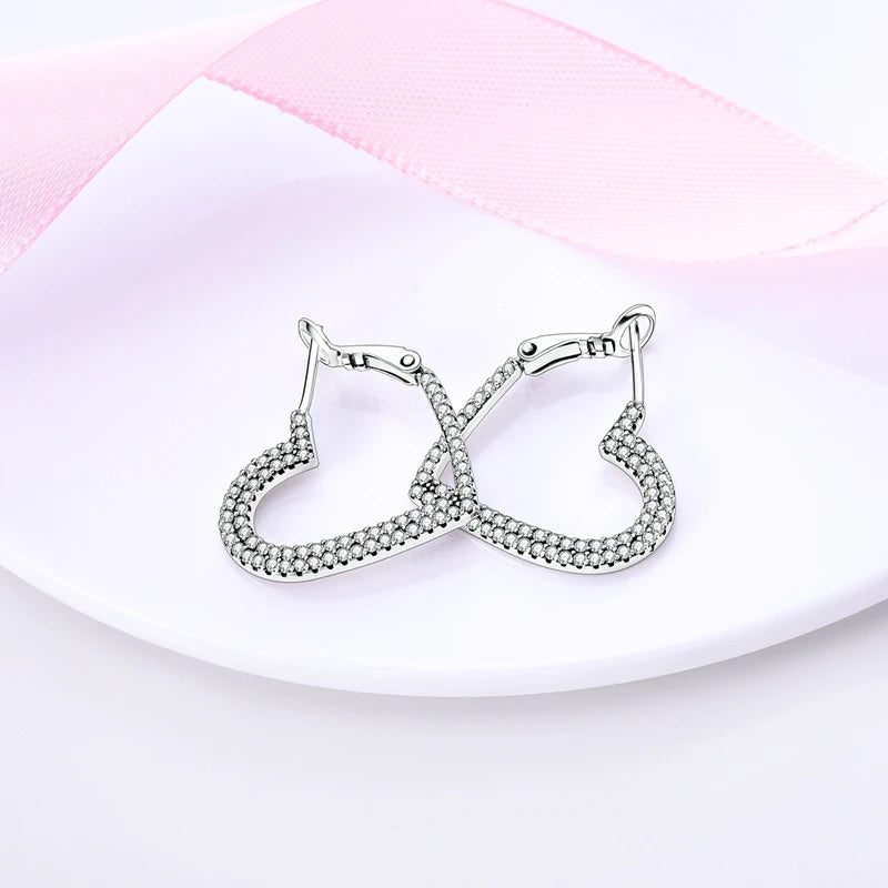 925 Sterling Silver Pave U Shape Heart Eardrop Earrings Hoop Earrings For Women Wedding Engagement For Girlfriend Birthday Gift