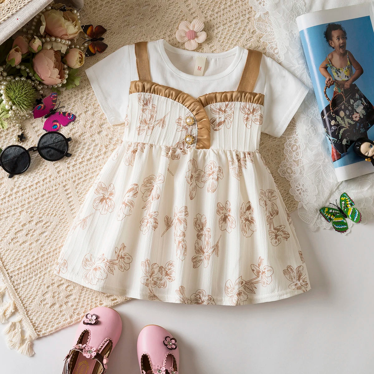 6-24 Months Summer New Soft And Comfortable Baby Girl Dress, Sweet Flower Children'S Short Sleeved Clothes