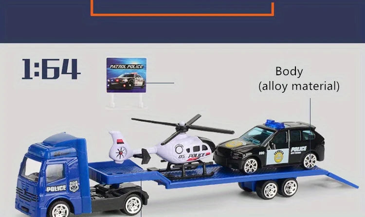 Play Vehicles Set Toy Construction Police Car Fire Engine Truck Playset Friction Powered Engineering Toy for Boys Girls Toddlers