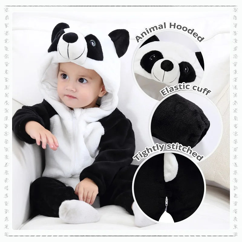 MICHLEY Halloween Costume Infant Baby Clothes Rompers Winter Flannel Hooded Bodysuits Pajamas Animals Overall Jumpsuit For Bebe