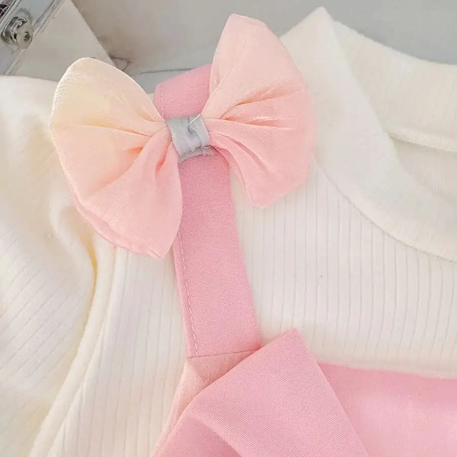 Spring And Autumn New Sweet Bow Baby Girl Dress, Colorful Gradient Skirt, Children'S Long Sleeve Clothes (9 Months -3 Years Old)