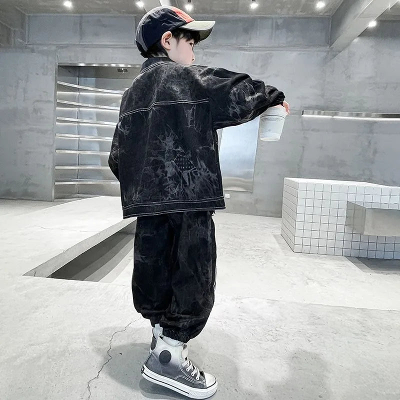 2025 New Boys' Medium & Large Size Denim 2-Piece Set Stylish Korean Trendy Spring Autumn Outfit