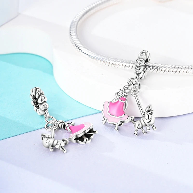 Pink Girl Series 925 Sterling Silver Alphabet Charms Beads Cute Letter Fit Original Bracelet Bangle Necklace DIY Jewelry