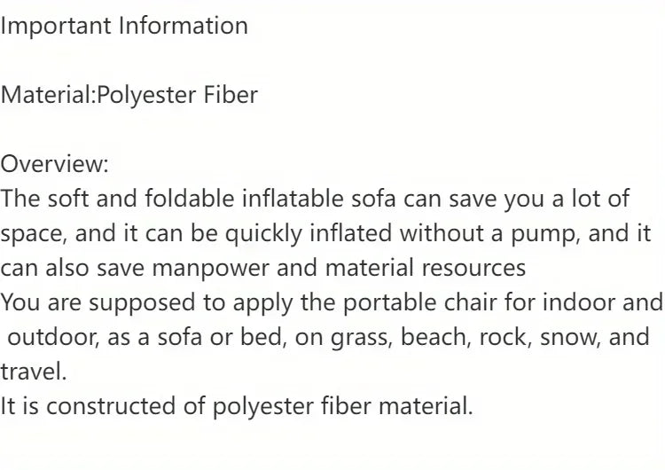 Inflatable Lounger Air Couch for Beach Chair Camping Chairs with Travel Bag & Pockets Portable Outdoor Camping Accessories