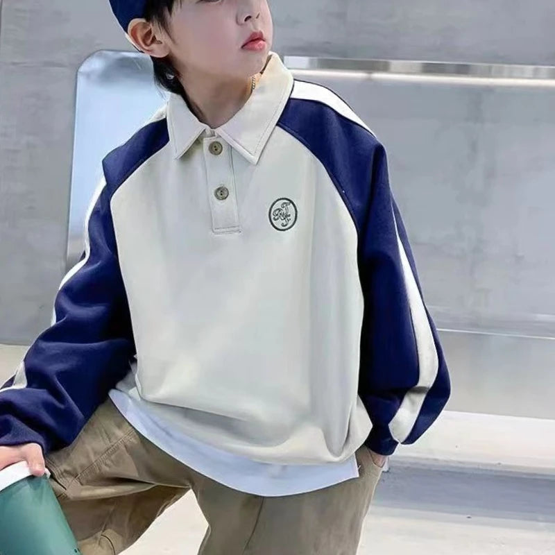 Fan-Only Boys' No Hood Collar Sweatshirt - Spring & Autumn New Arrival Stylish Kids' Polo Shirt