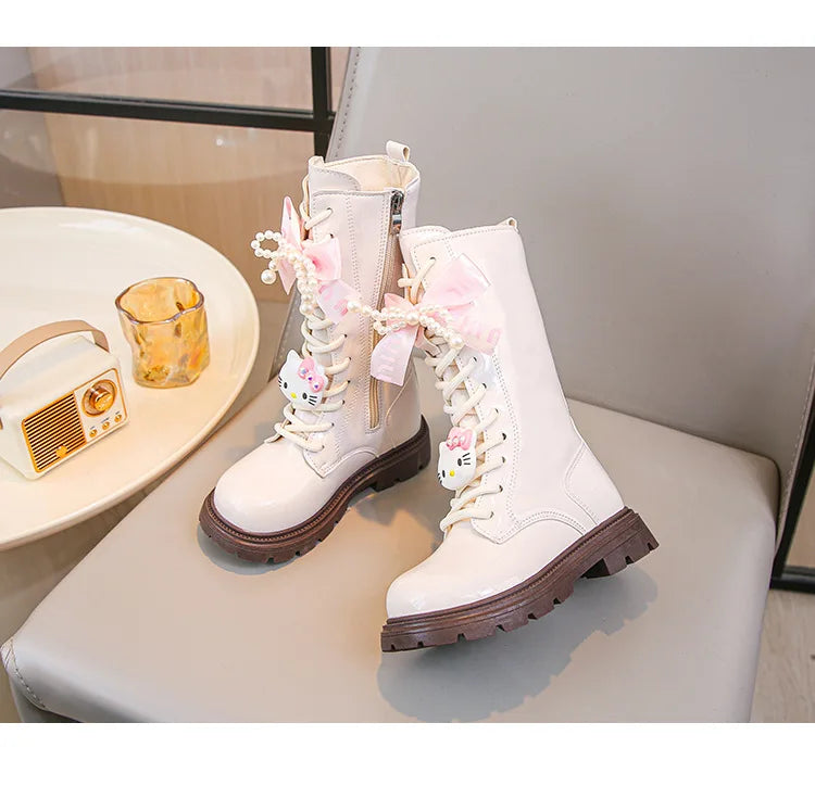 Kids'Casual Shoes Long Boots PU Leather Cartoon Kuromi Winter Shoes For Girls Anti-slip Warm Black Beige Shoes Size 26-37