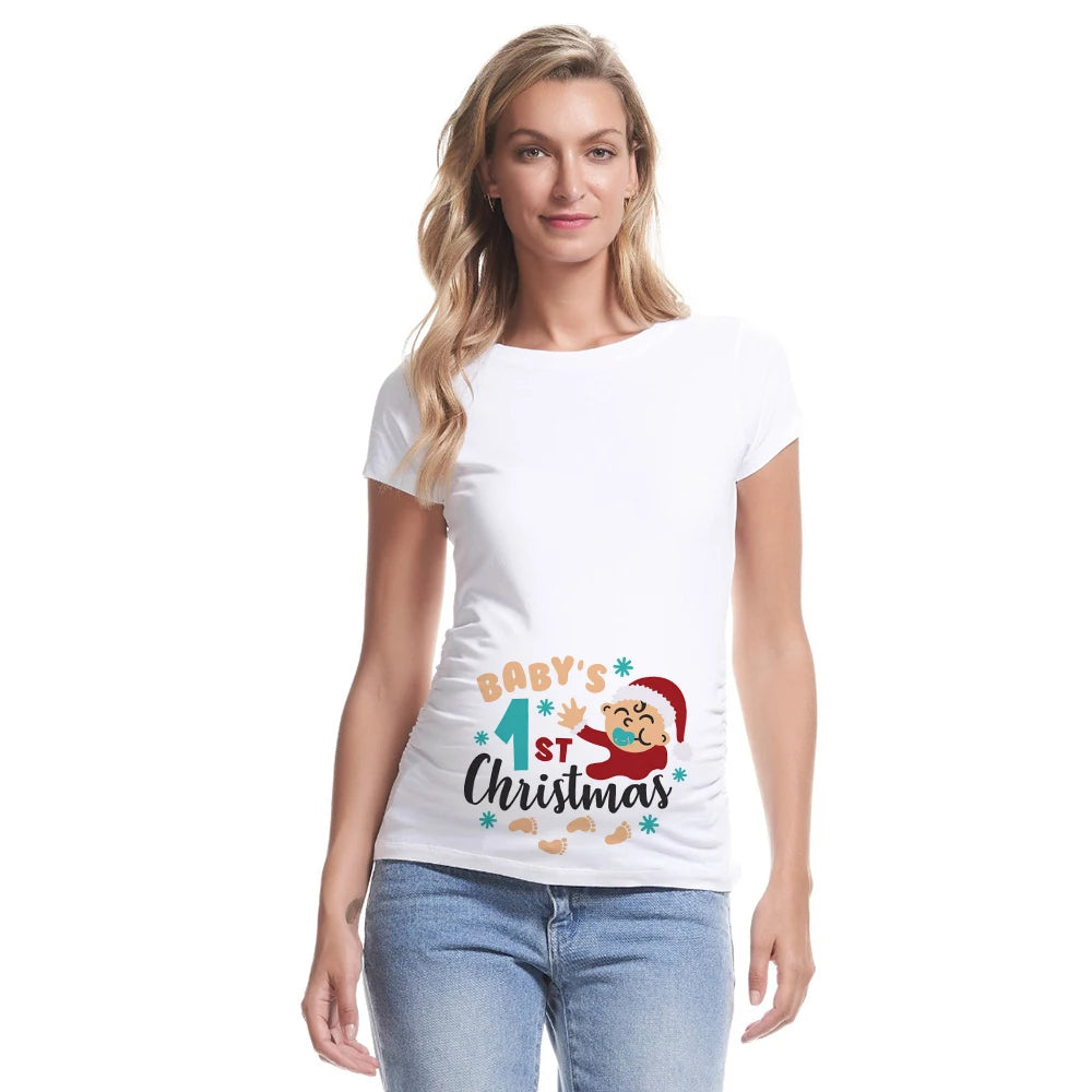 Baby 's First Christmas on The Inside Pregnancy T Shirt Maternity Shirts Xmas Pregnancy Announcement Shirt New Mom White Clothes
