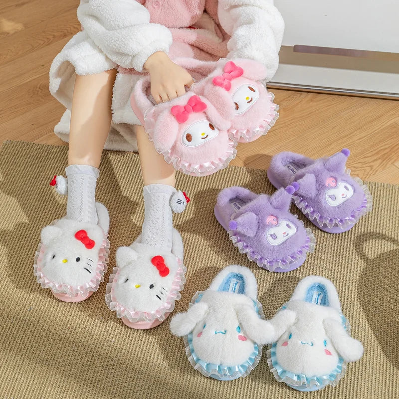 Kids' Slippers House Shoes Cartoon Cotton Winter Shoes For Girls Warm Anti-slip Soft Bottom Purple Pink Shoes Size 14cm-24cm