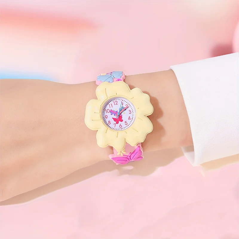 New Children's Flower Butterfly Cartoon Watch 3D Pattern PVC Soft Adhesive Skin friendly Children's Learning Watch