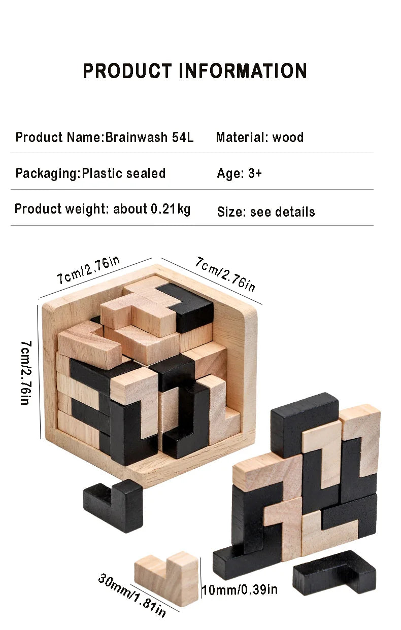 3D Cube Puzzle Luban Interlocking Creative Educational Wooden Toy Brain Mind Early Learning Game Gift For Children Letter