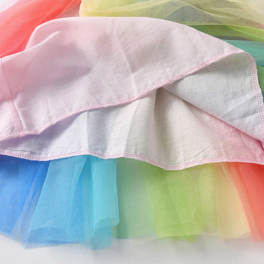 VIKITA Girls Licorne Heart Shape Flower Print Cartoon Dress Kids Rainbow Colorful Gradient Princess Party Tutu Long SleeveDress