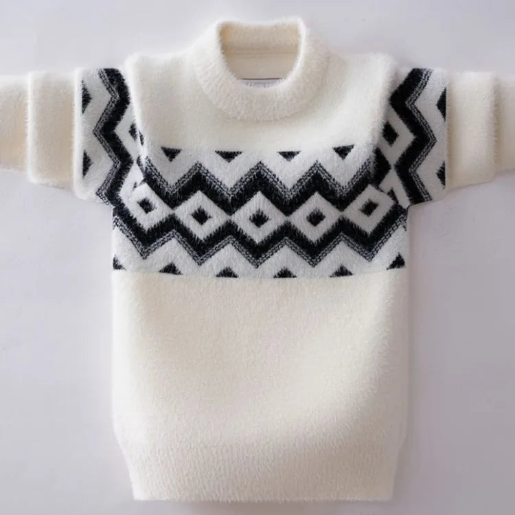 Heavyweight Mink Velvet Boys' Pullover Sweater Autumn Winter Base Layer Thickened Knit Sweater for Kids Ages 3-14 Toddler Youth