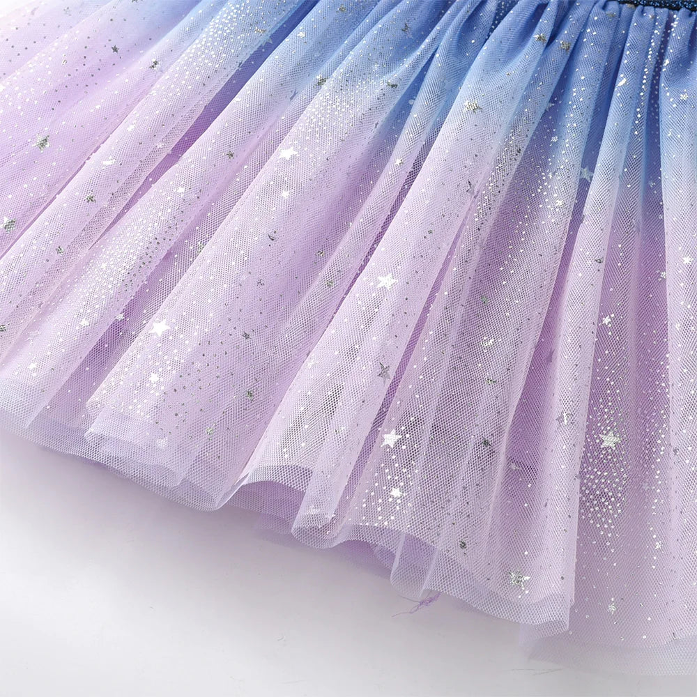 VIKITA Girls Gradient Skirts Kids Star Sequins Elegant Fashion Skirt Kids Mesh Tulle Princess Mini Skirt Children Clothes 3-8Yrs