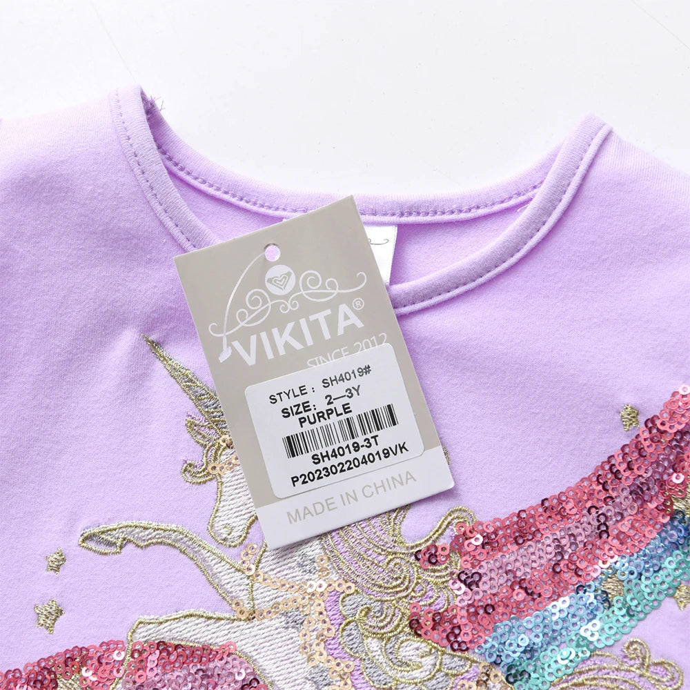 VIKITA Kids Sleeveless Dress Sequin Unicorn Rainbow Party Dress Layer Girls Tutu Dress Children Summer Casual Wear Kids Vestidos