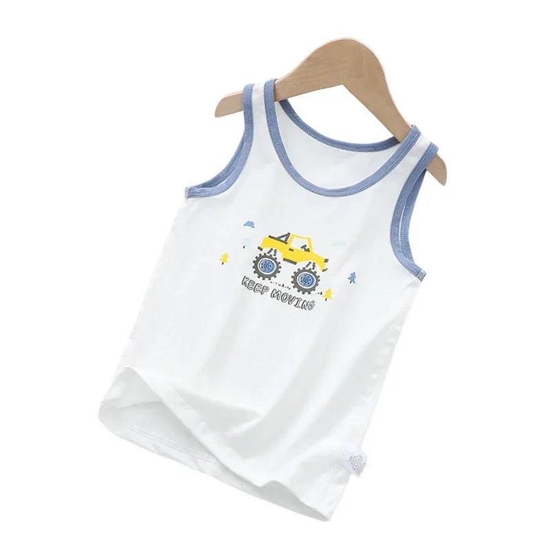 2025 Summer Kids Tanks Top Children's Vest Baby Underwear Clothing Cartoon Printed Top Cotton T-shirt Boys Sleeveless Tank 0-8 Y