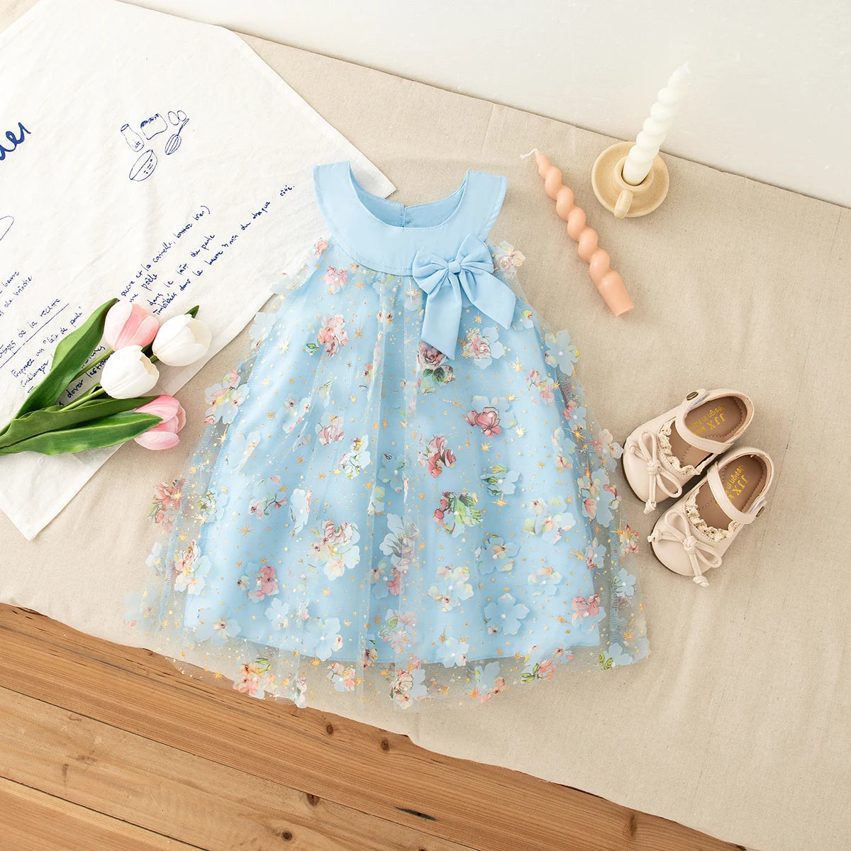 Colorful Floral Chiffon Baby Girl Princess Dress, Summer New Sweet Bow Children'S Clothing Suitable For Birthday Parties (0-3Y)