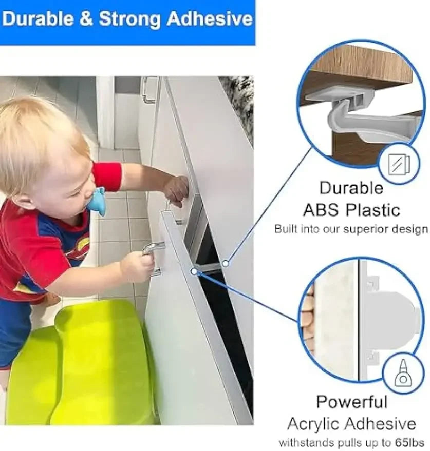 Upgraded Invisible Baby Proofing Cabinet Latch Locks Easy Installation Works with Most Cabinets Drawers Highly Secure