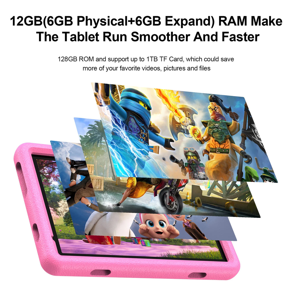 10.1 Inch Tablet for Kids, Android 13, Octa-Core, 4G LTE Dual SIM, Parental Control, 12GB RAM(6+6 Expand)/128 GB Storage