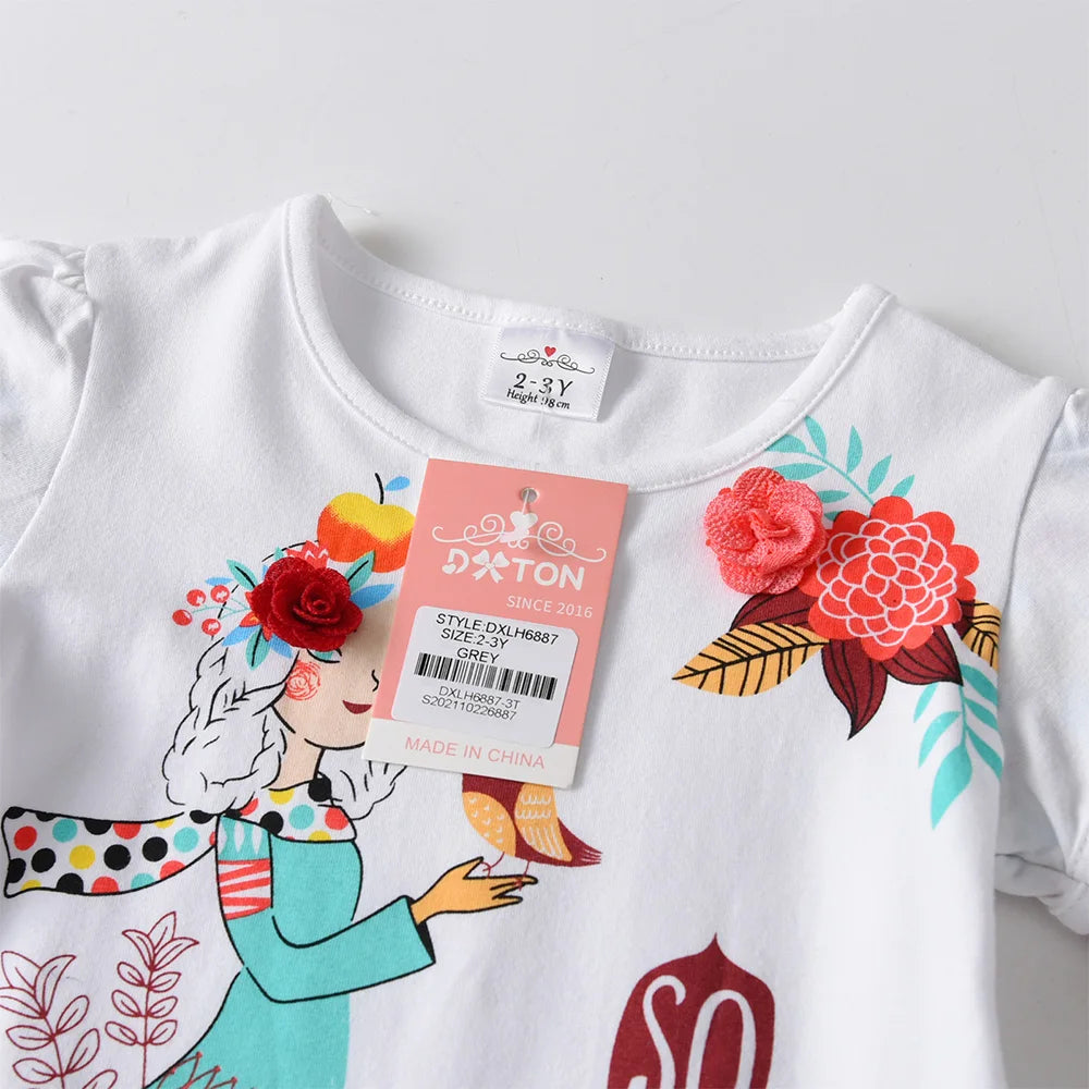 VIKITA Kids Cotton Dress Toddlers Long Sleeve Autumn Spring Doll Floral Print Dresses Girls Casual School Daily Cute Dress 3-8Y