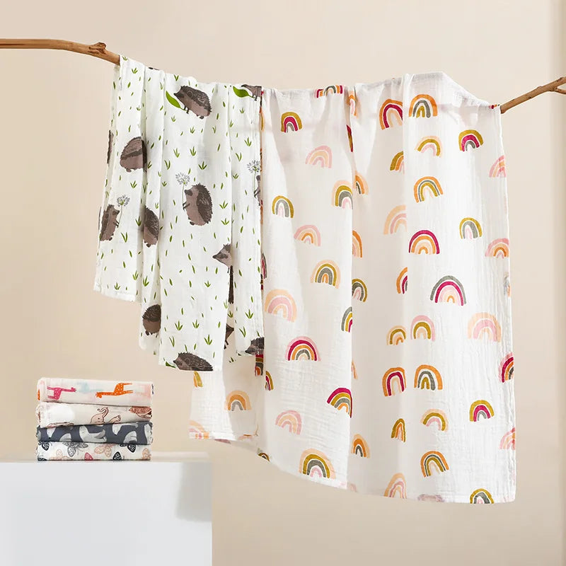 Kids Blankets Animal Pattern 120*110cm Cotton Gauze Cover Newborn Towel Linen Double Layer Cover Baby Blanket
