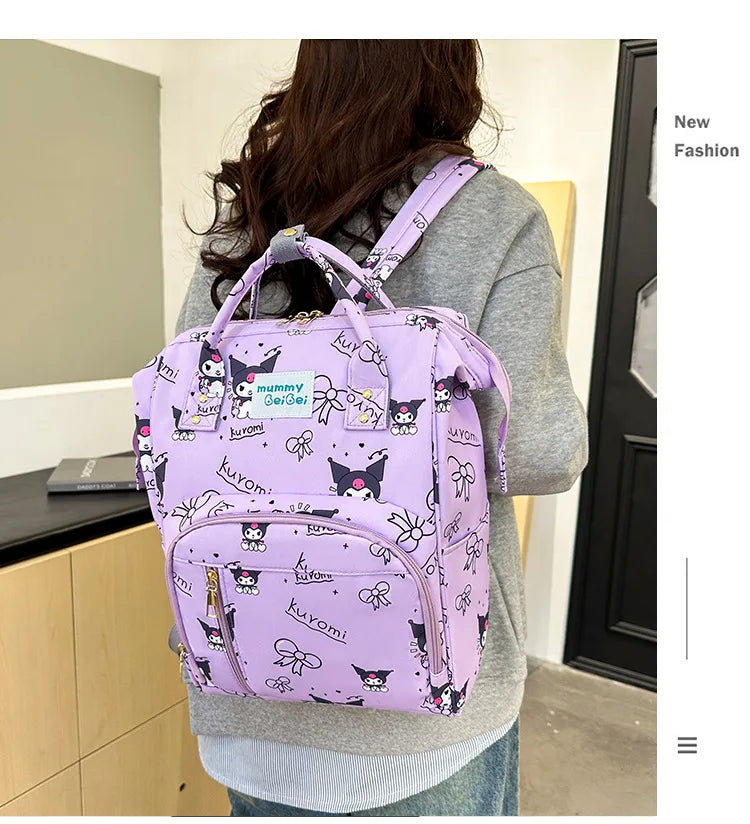 Kuromi New Diaper Bag Backpack Cartoon Cute Baby Diaper Bag Backpack Multifunctional Fashion Lightweight Baby Bag Large Capacity