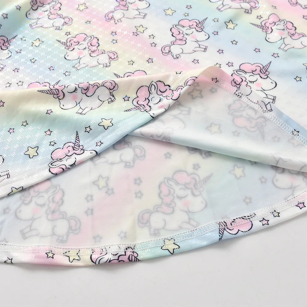 VIKITA Girls Licorne Rainbow Star Print Dress Kids Summer Sleeveless Polyester Beach Vacation Party Casual Princess Dresses