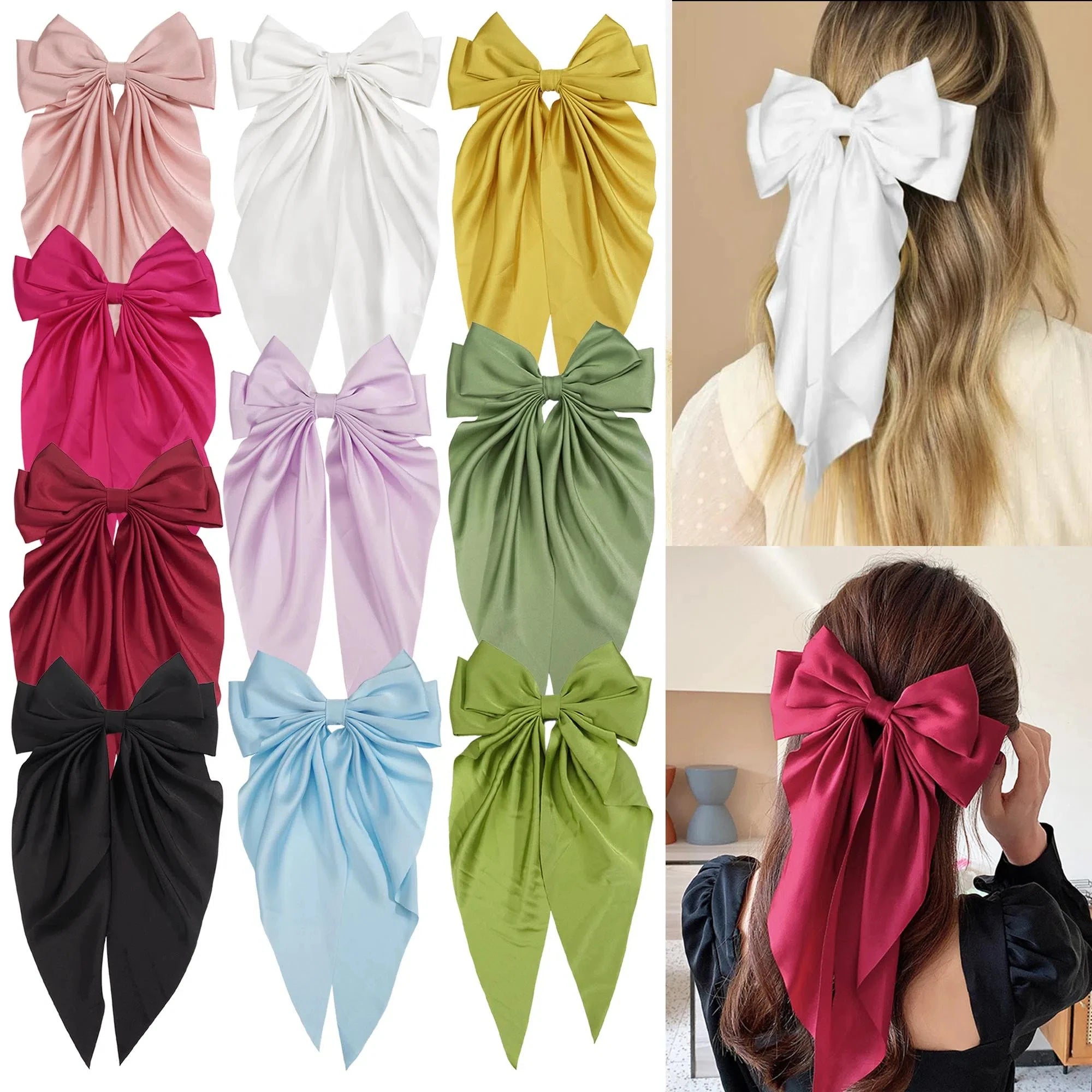 Multiple Elegant Large Bow Ribbon Clip for Women Fashion Simple Solid Satin Clip Ponytail Bow Hairpin Girls Hair Accessories