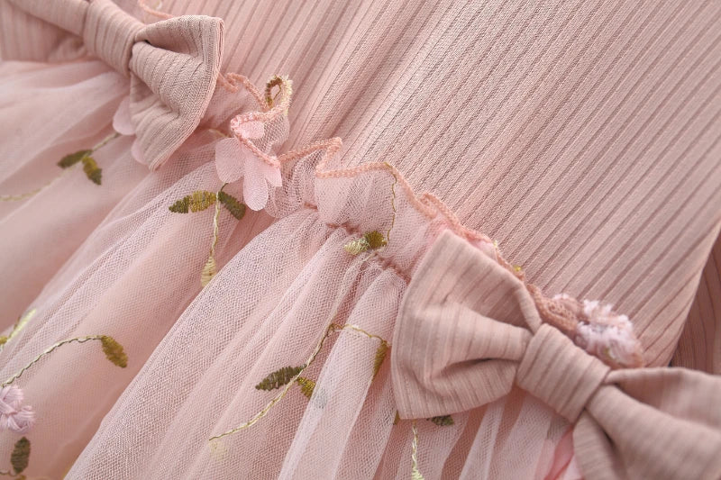 (3 Months -3 Years Old) Autumn And Winter New Pink Baby Girl Princess Dress, Sweet Bow Children'S Long Sleeved Clothes