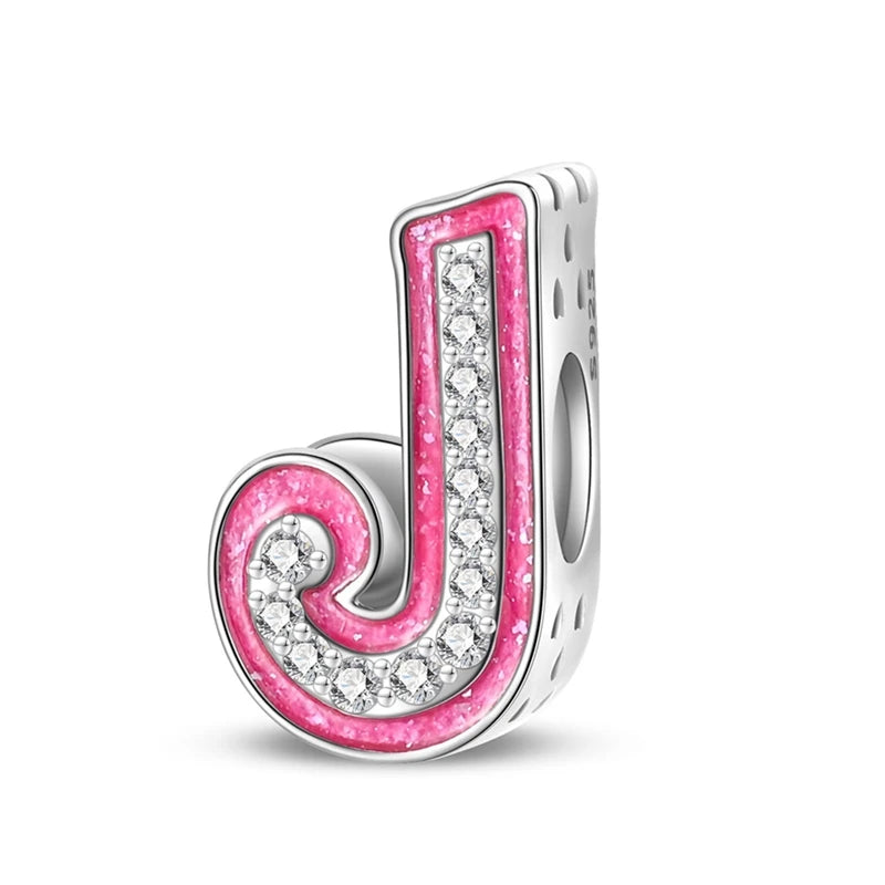 Pink Girl Series 925 Sterling Silver Alphabet Charms Beads Cute Letter Fit Original Bracelet Bangle Necklace DIY Jewelry