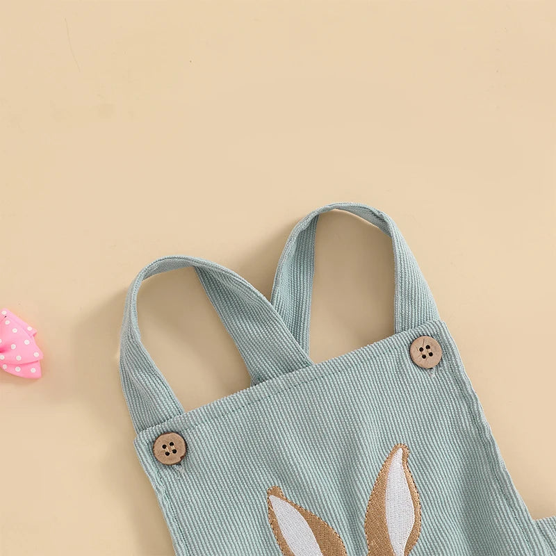 Infant Easter Jumpsuit with Sleeveless Design and Adorable Bunny Embroidery Cute Newborn Overall for Spring Celebrations