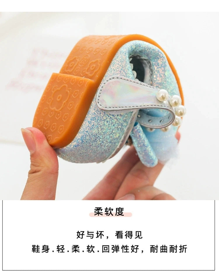 Disney Girl's Fashion Princess Shoes Frozen Princess Elsa Children's Shoes Girls Baby Green Pink Flat Shoes Performance Shoes