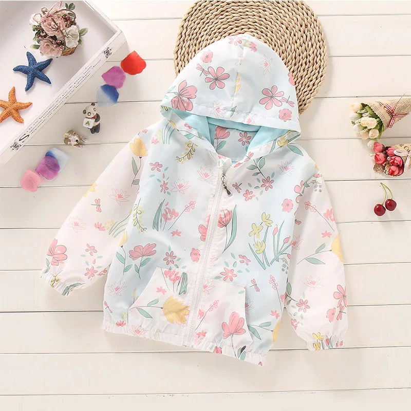 Fashion Kawaii Children's Jackets for Boys Girls Pink Blue Autumn Clothes 1 to 2 3 4 5 6 7 8 9 Years 2024 Kids Hoodie Waterproof
