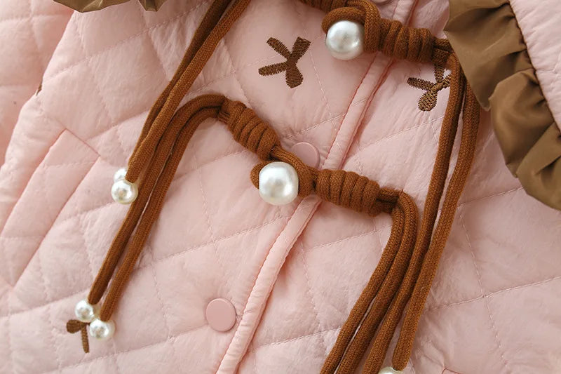 Winter New Sweet Bow Baby Girl Coat, Princess Style Thick And Warm Children'S Clothing Suitable For Babies Aged 1-4 Years