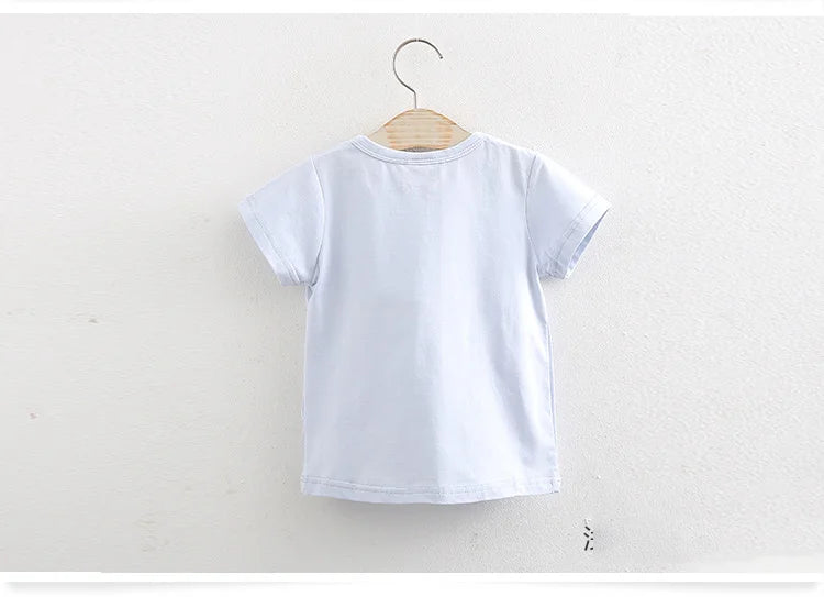 2025 Summer 2 3 4 6 8 10 Years Children Cotton Cartoon Star Bird Cat Rabbit Animal Print Short-Sleeve T-Shirt For Kids Baby Girl