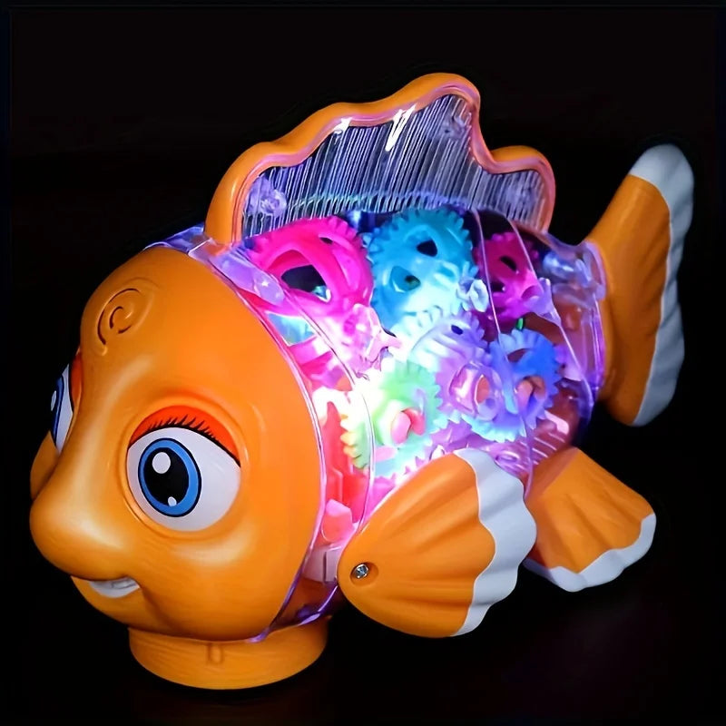 Transparent Electric Gear Gold Fish Toddler Toys with Music & Lights Bump & Go Educational STEM Toys for Babies Tummy Time Gifts