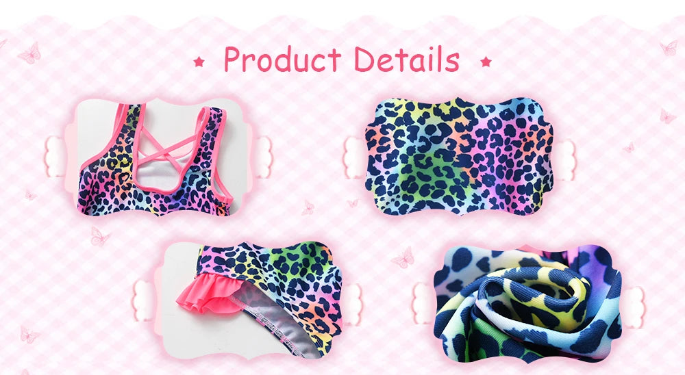VIKITA Girls Swimming Suits One Piece Swimsuit Leopard Cartoon Kids Swimming Wear Colorful Children Summer Beach Suits Clothing