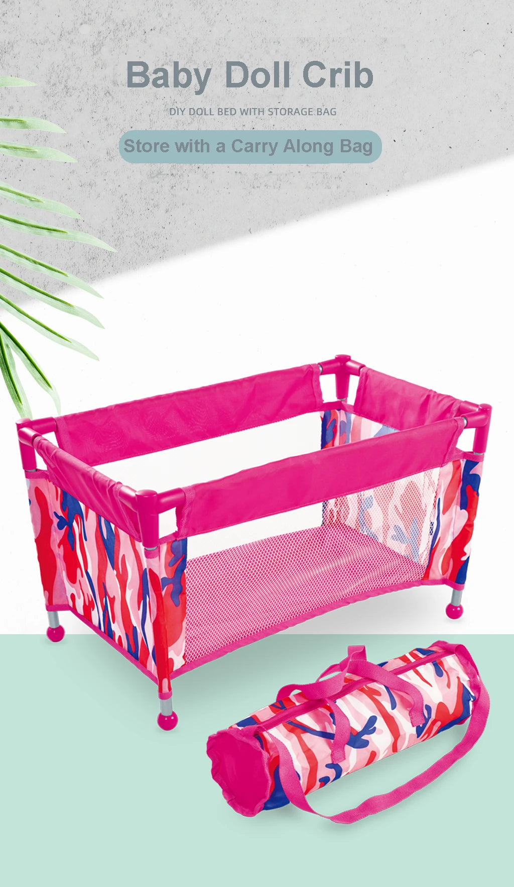 Baby Doll Crib Pack and Play Accessory Simulation DIY Doll Bed  up to 18 Dolls with Carry Along Bag Toy Gift for Girls and Kids