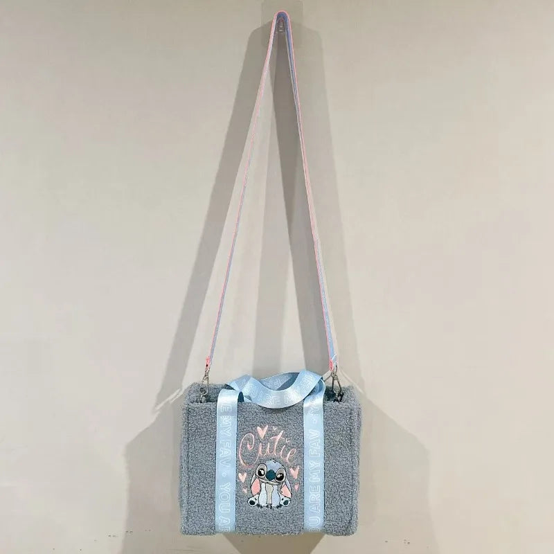 Disney Stitch New Women's Plush Shoulder Bag Cartoon Cute Women's Plush Shoulder Messenger Bag Fashion Embroidery Women's Bag