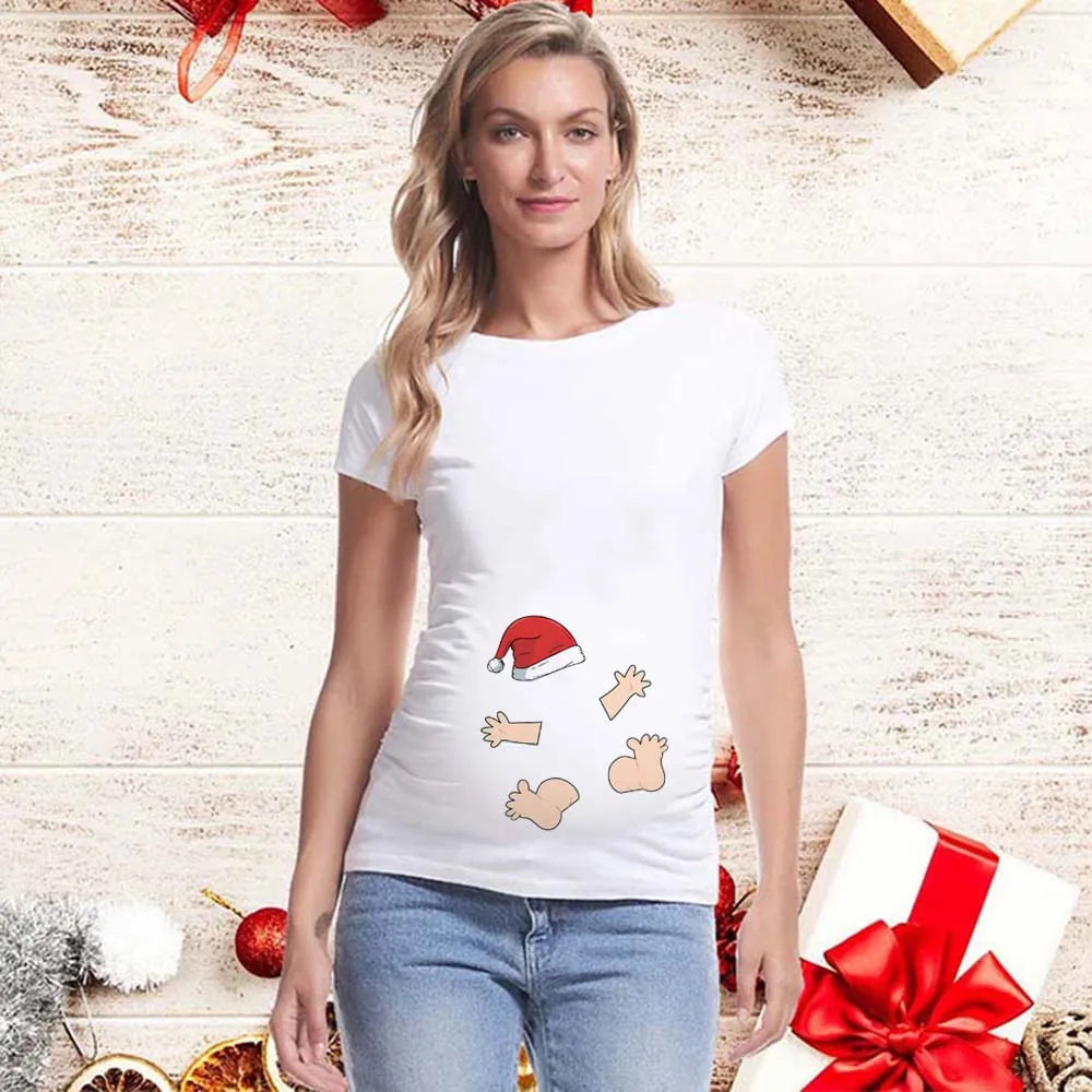 Best Gift 2025 Merry Christmas Maternity T-shirts It's My First Christmas Funny Print Pregnancy Anouncement Tops Tee Shirts